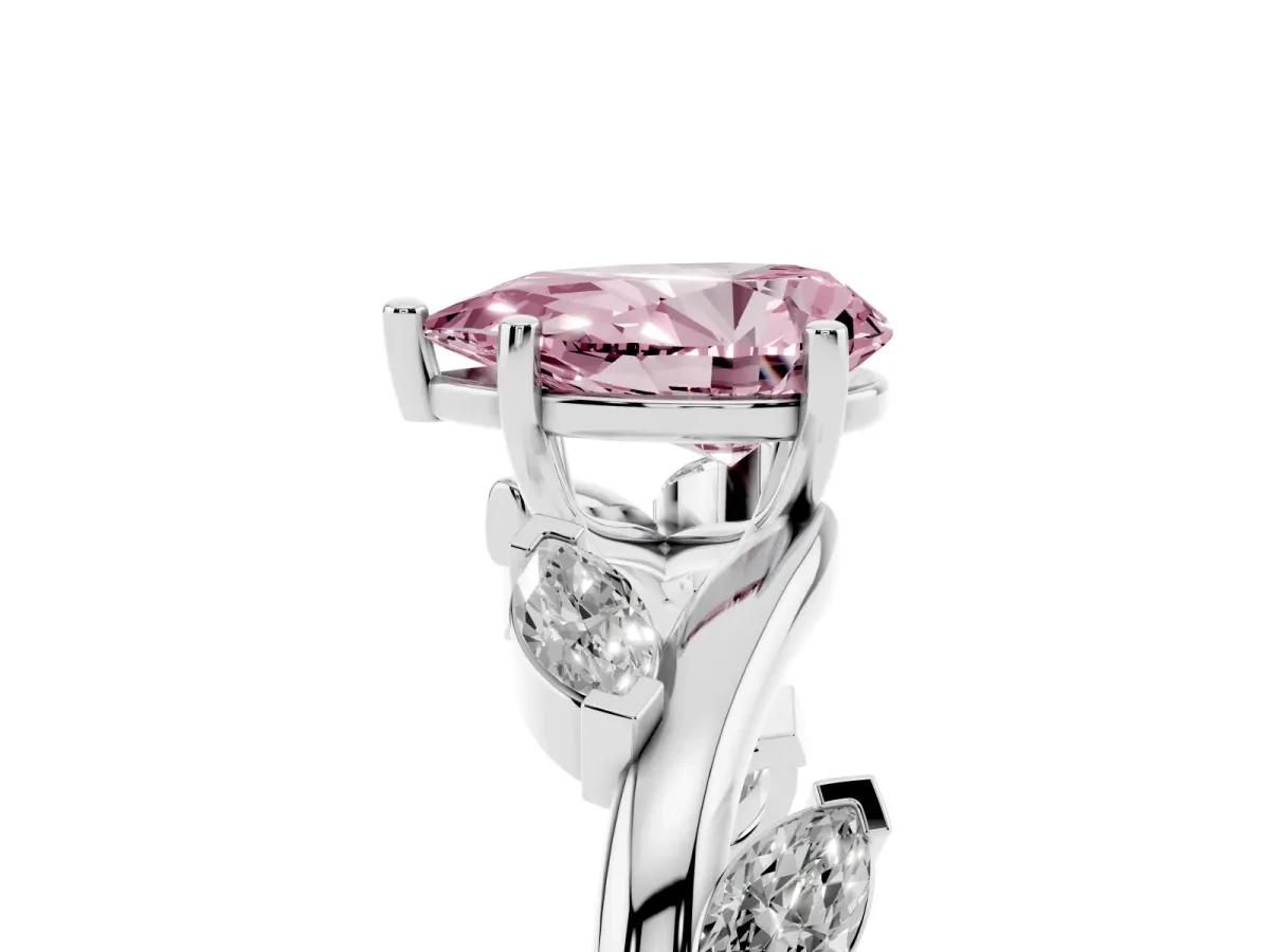 Fancy Pink Pear Cut Solitaire Twisted Band Marquise Accent Prong Setting Ring Silver