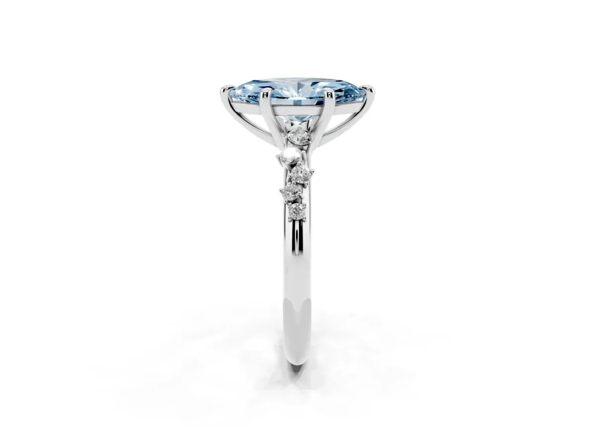 Fancy Blue Marquise Cut Cut Diamond Vine Band with Four-Prong Setting Silver
