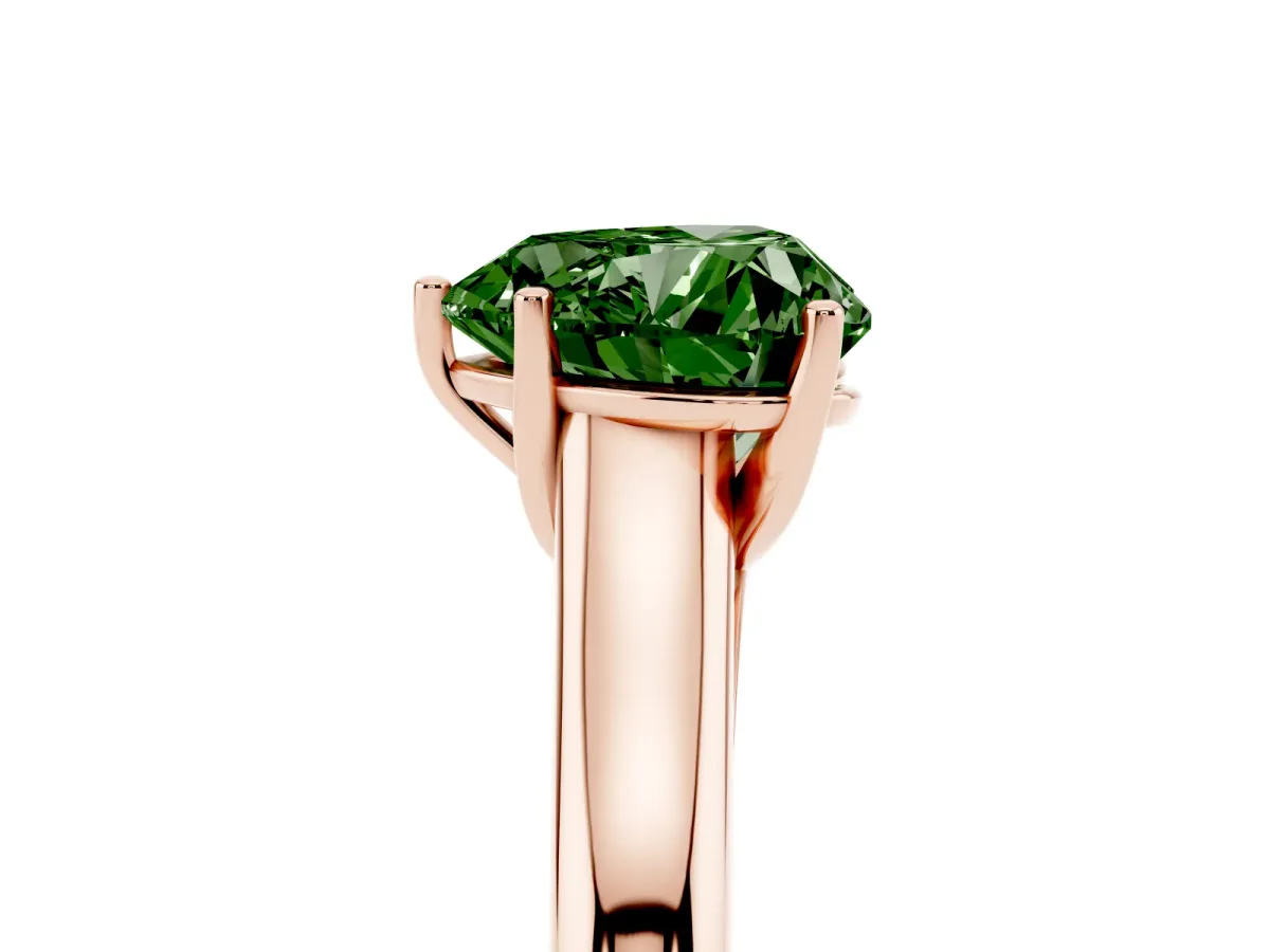 Fancy Green Heart Cut Cut Diamond Solitaire Engagement Ring with Tapered Plain Band and Four-Prong Setting Rose gold