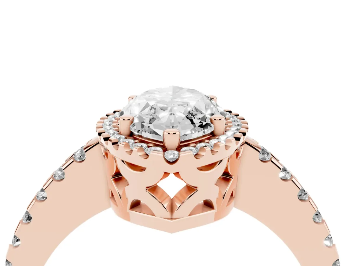 Marquise Cut Diamond Halo Engagement Ring with Pavé Band and Prong Setting Rose gold