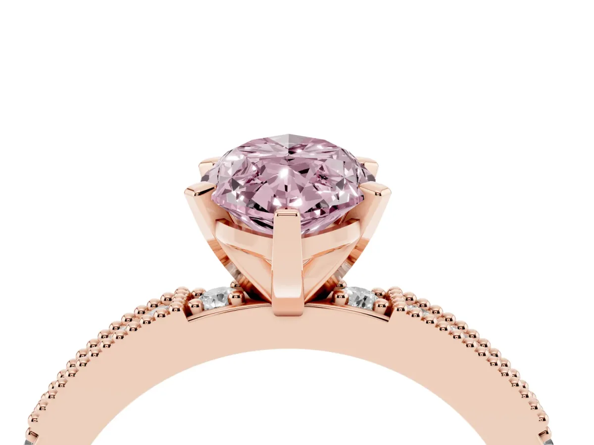 Fancy Pink Marquise Cut Solitaire with Pavé Band and Four-Prong Setting Rose gold