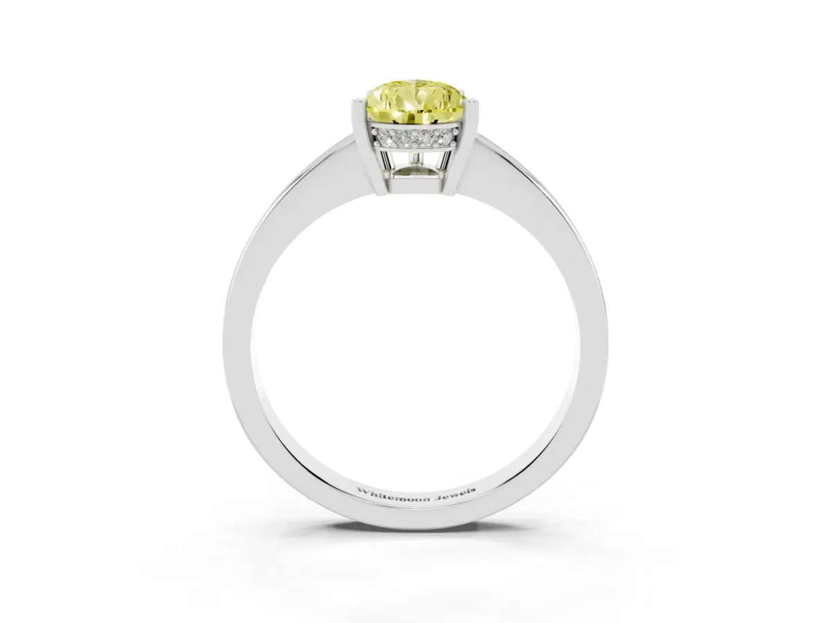Fancy Yellow Pear Cut Solitaire Pavé Band Prong Setting Ring Silver