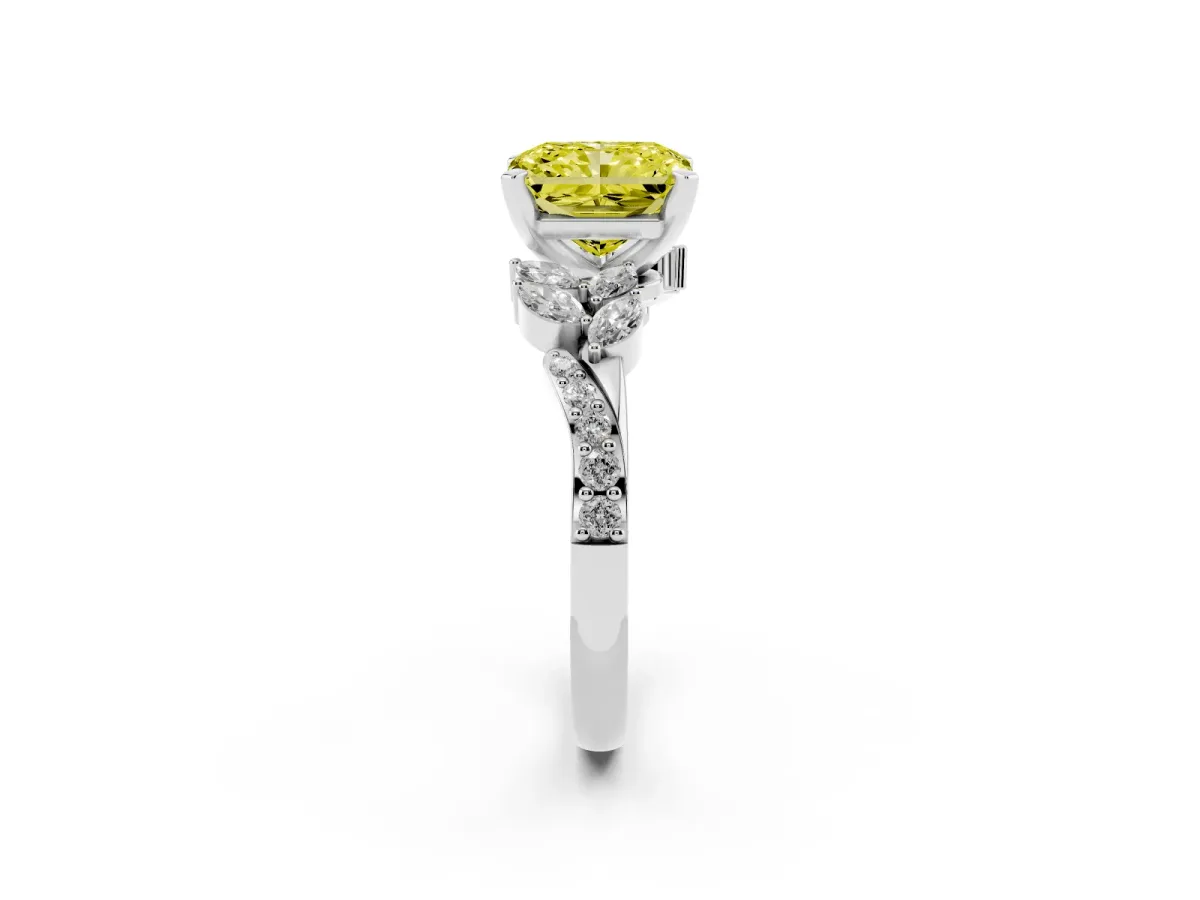 Fancy Yellow Radiant Cut Solitaire Marquise Twist Band with Six-Prong Setting Platinum