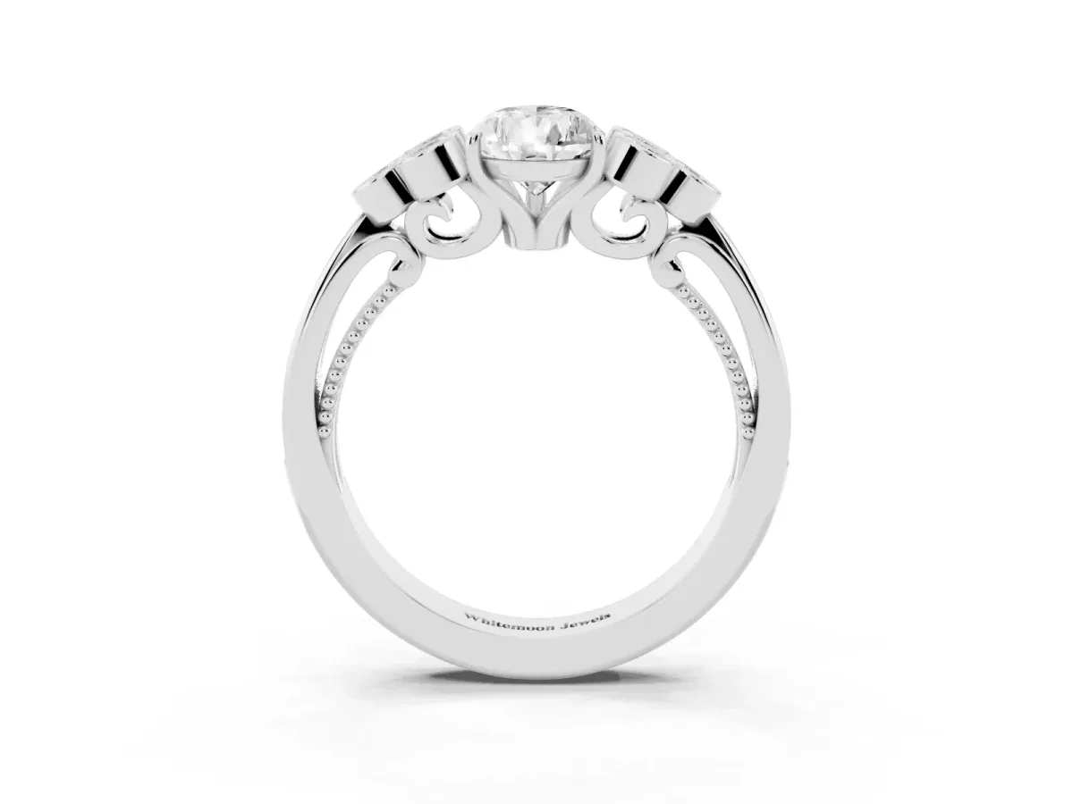 Pear Cut Cut Diamond Engagement Ring with Bezel Set Round Side Stones and Prong Setting Silver