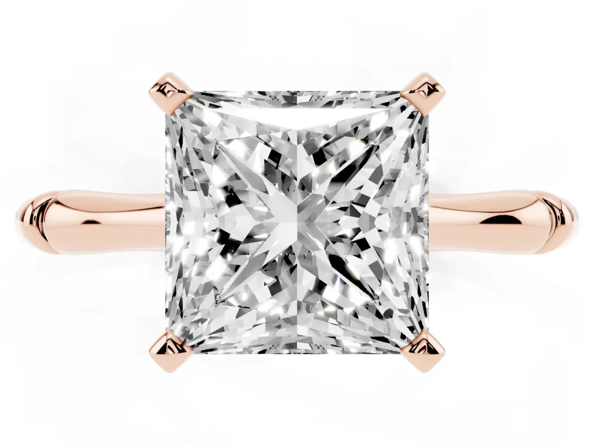 Princess Cut Solitaire Diamond Ring with Bamboo Band and Four-Prong Setting Rose gold