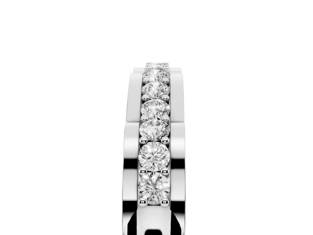 Round Cut Diamond Channel Set White Gold Band Silver