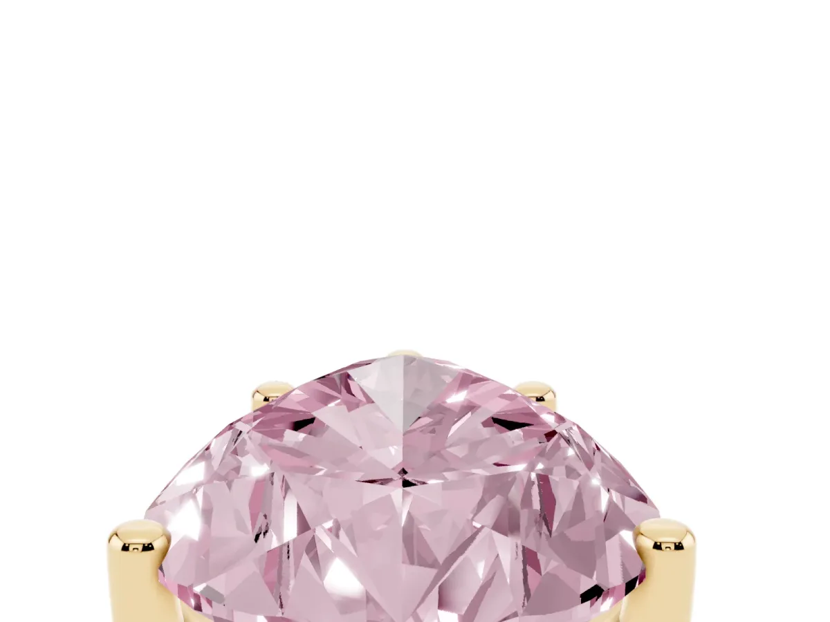 Fancy Pink Pear Cut Cut Diamond Solitaire Engagement Ring with Tapered Plain Band and Four-Prong Setting Yellow gold