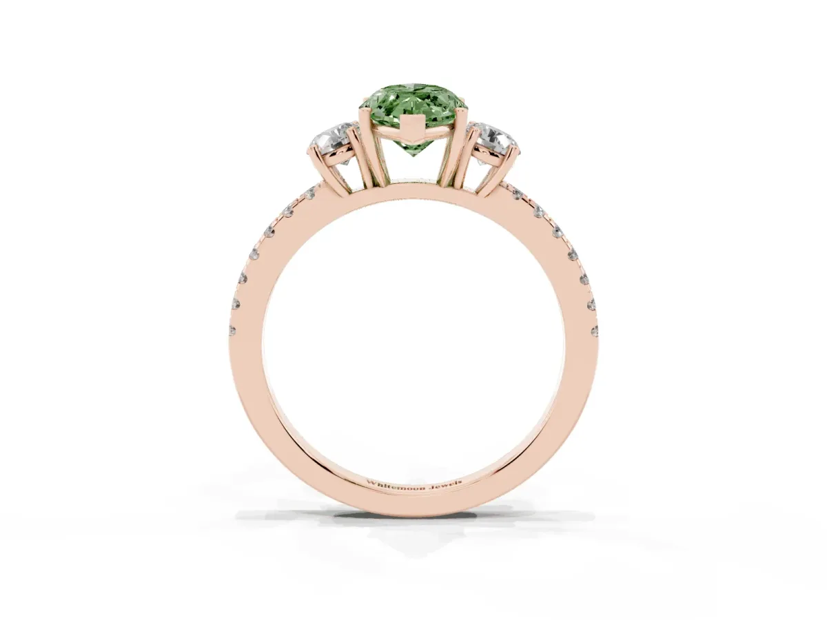 Fancy Green Three-Stone Marquise Cut Cut Diamond Pavé Band with Prong Setting Rose gold