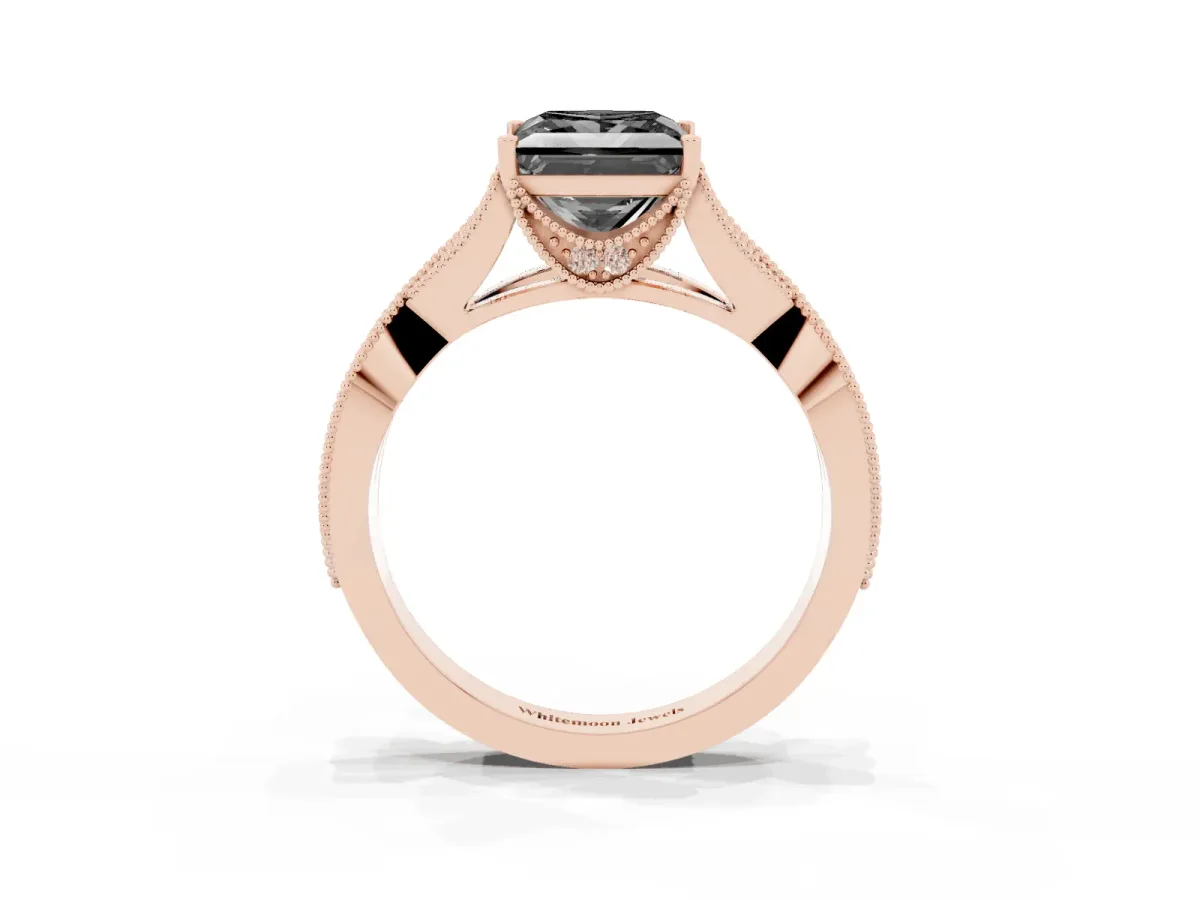 Fancy Black Princess Cut Cut Diamond Twisted Band with Milgrain Pave Setting and Four-Prong Setting Rose gold