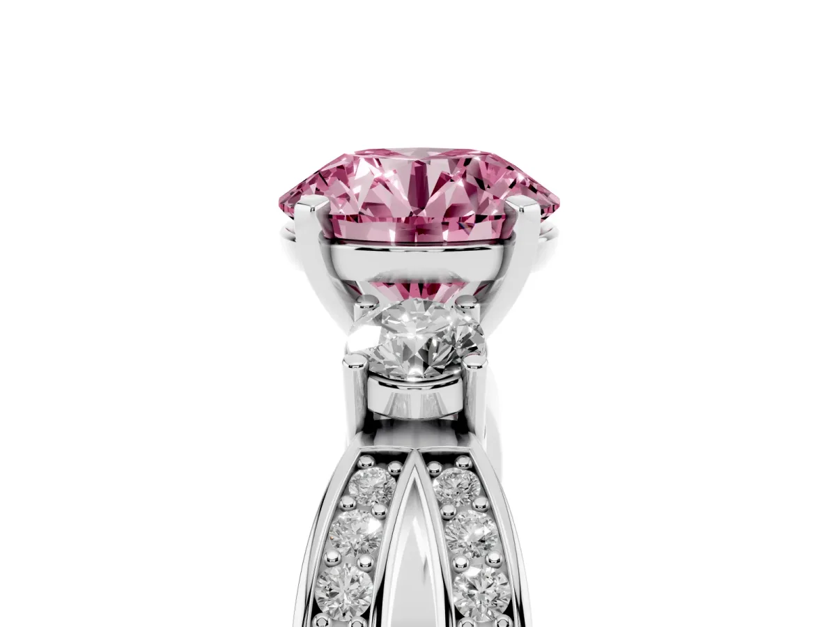Fancy Pink Three-Stone Round Cut Cut Diamond Twist Band with Prong Setting Silver