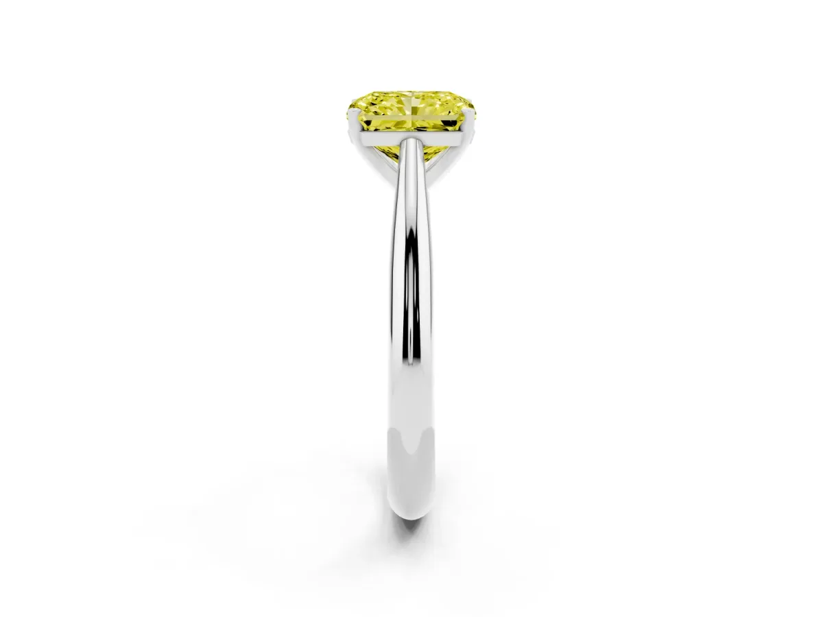 Fancy Yellow Radiant Cut Diamond Solitaire Engagement Ring with Cathedral Setting and Four-Prong Mount Silver