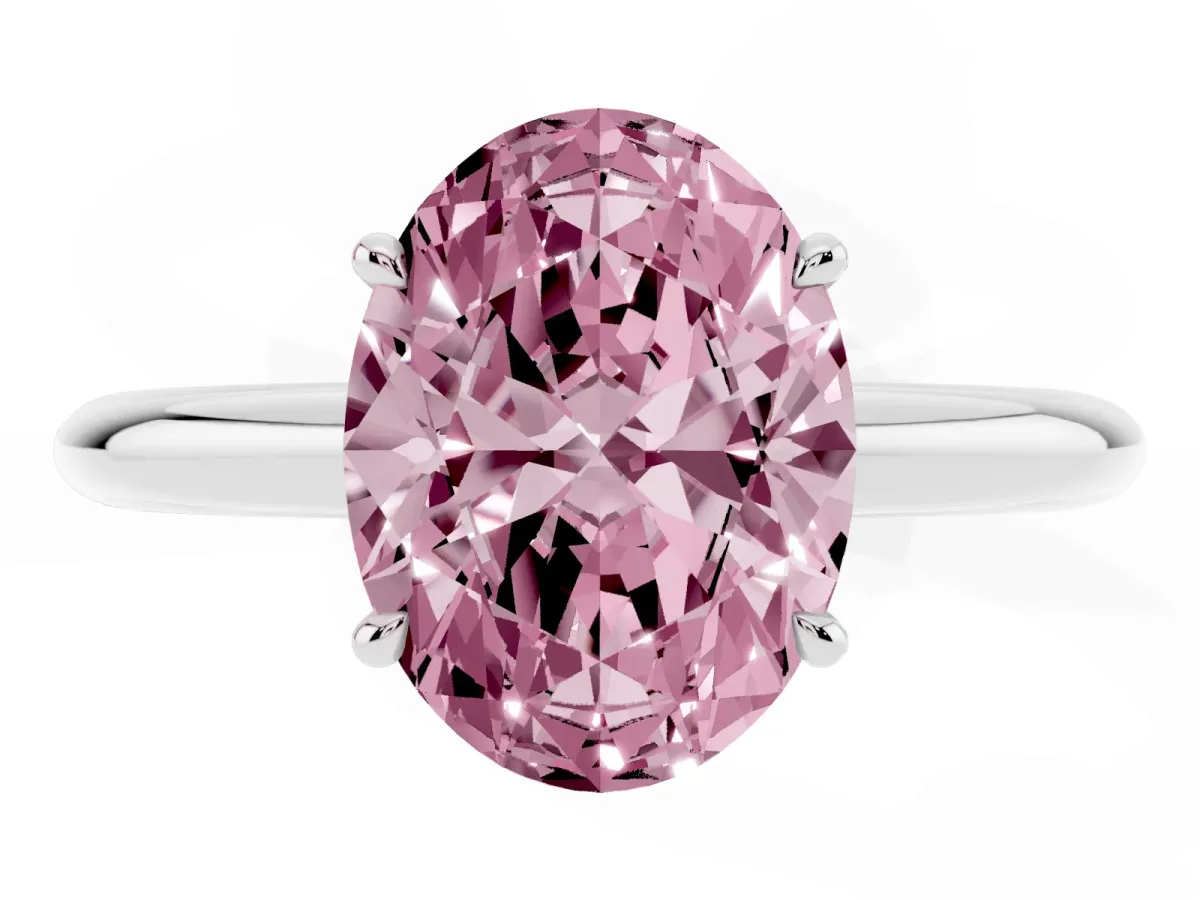 Fancy Pink Oval Cut Brilliant Solitaire Engagement Ring with Six-Prong Setting and Classic Band White gold