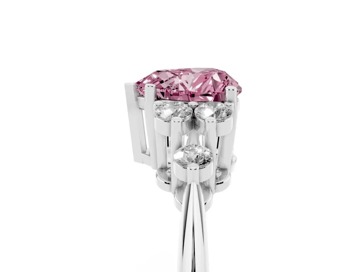 Fancy Pink Heart Cut Cut Diamond Cluster Ring with Solitaire Band and Four-Prong Setting Silver