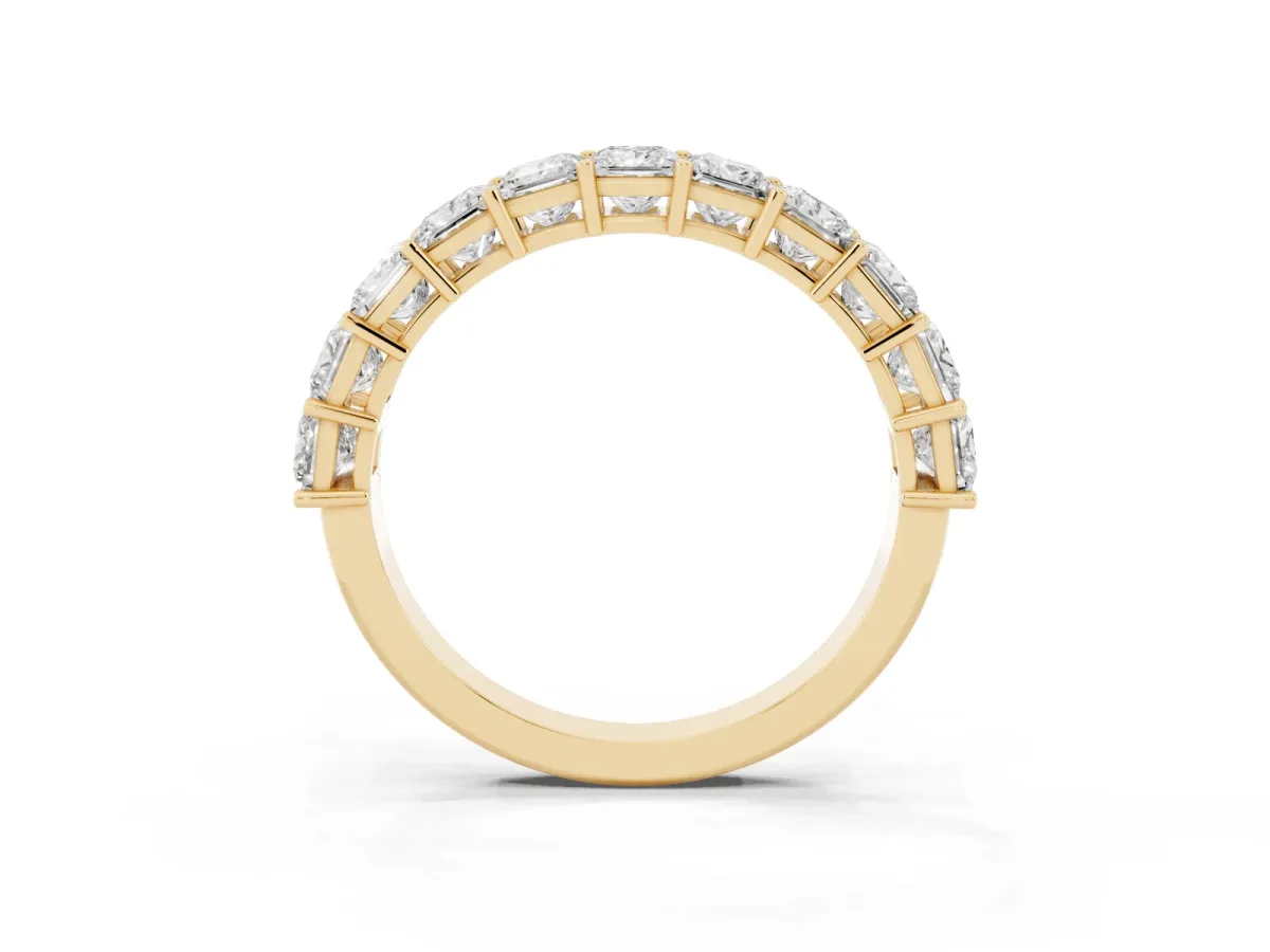 Princess Cut Half Eternity Band with Shared Prong Setting Yellow gold