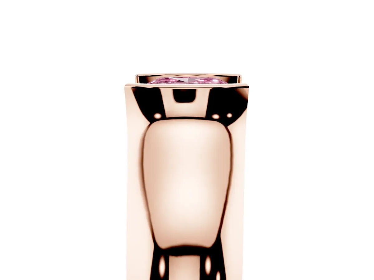 Fancy Pink Cushion Cut Solitaire Bezel Set Diamond Ring with Wide Band Rose gold