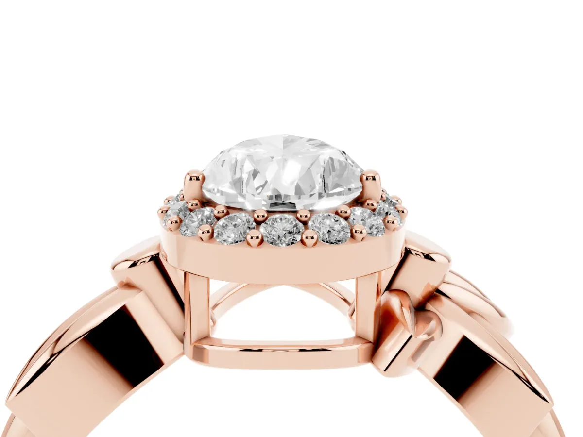 Pear Cut Halo Diamond Floral Band with Four-Prong Setting Rose gold