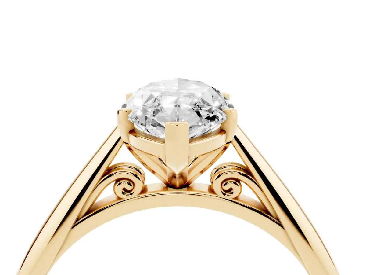 Marquise Cut Diamond Solitaire Engagement Ring with Cathedral Setting and Four-Prong Mount Yellow gold