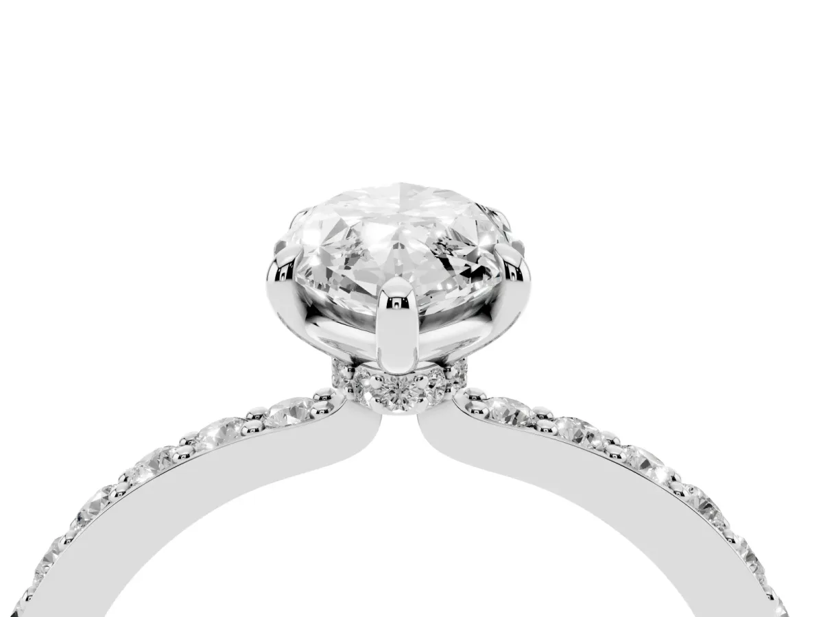 Marquise Cut Diamond Pavé Engagement Ring with Round Accents and Prong Setting Silver