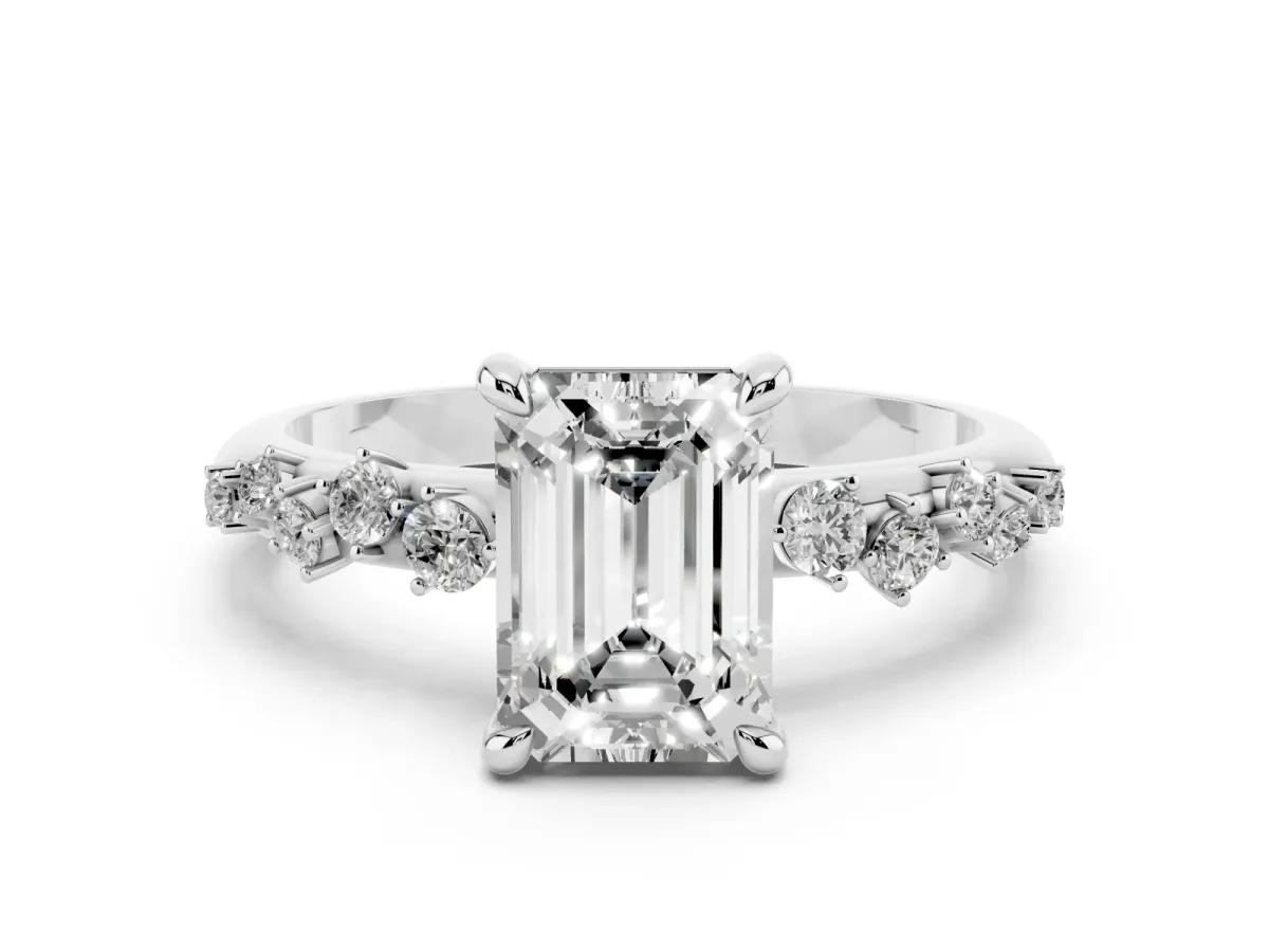 Emerald Cut Cut Diamond Vine Band with Four-Prong Setting Silver