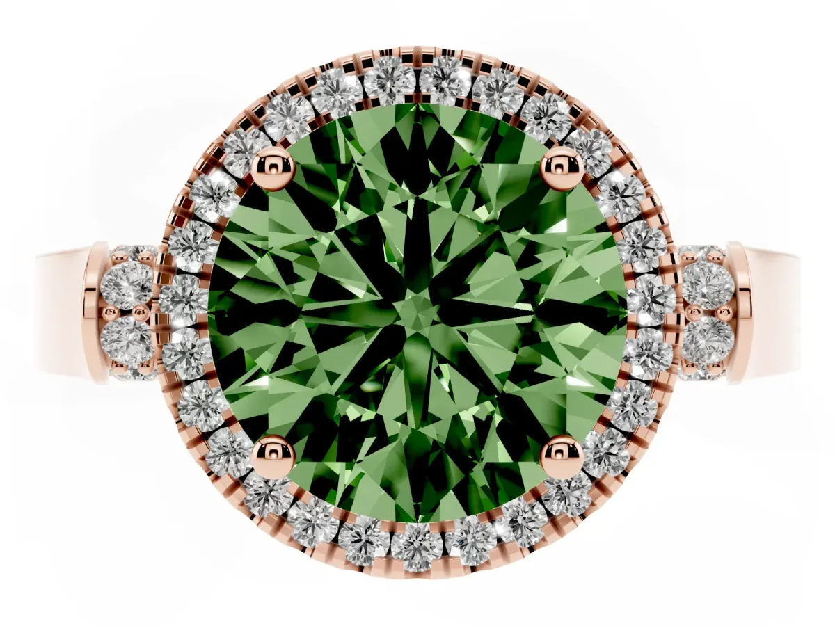 Fancy Green Round Cut Halo Pave Split Shank Prong Setting Ring Rose gold