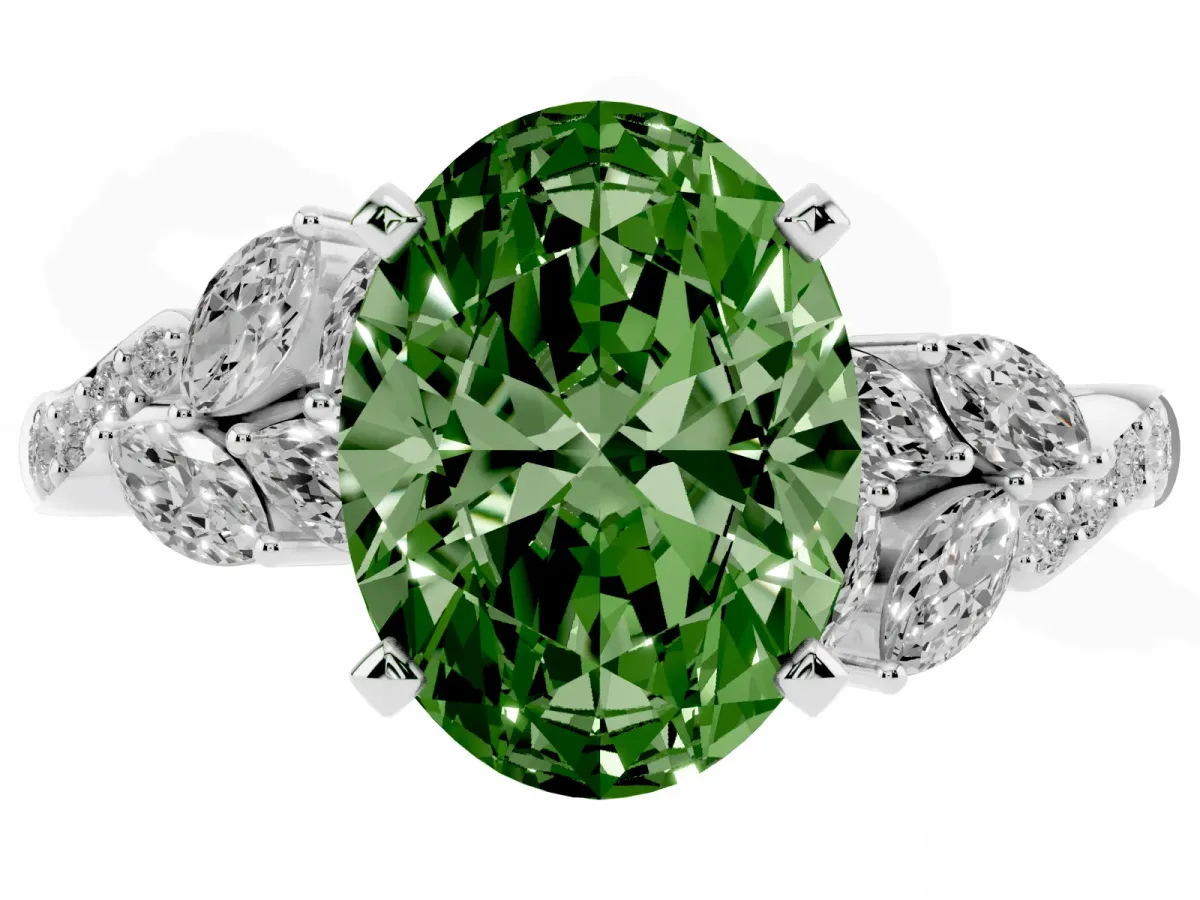 Fancy Green Oval Cut Solitaire Marquise Twist Band with Six-Prong Setting Silver