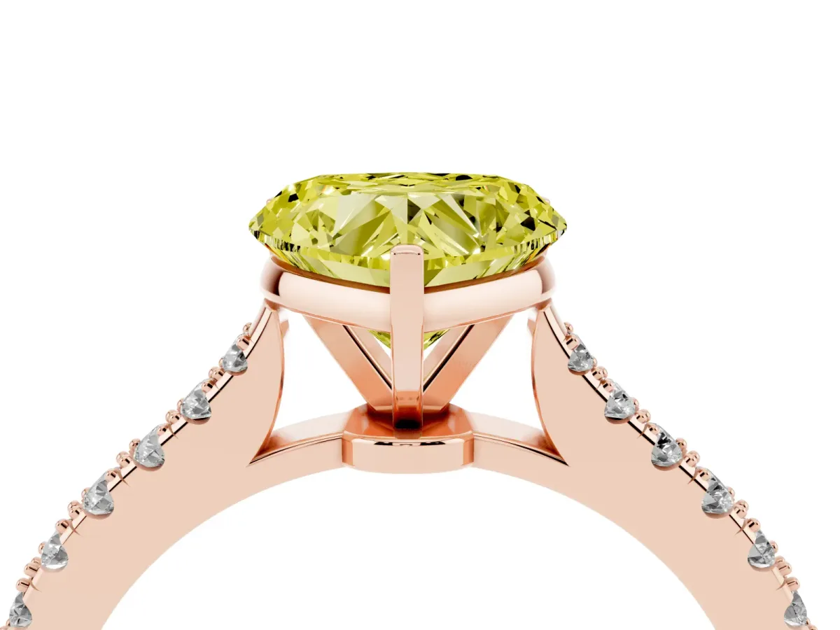 Fancy Yellow Heart Cut Cut Solitaire Diamond Engagement Ring with Pave Band and Four-Prong Setting Rose gold