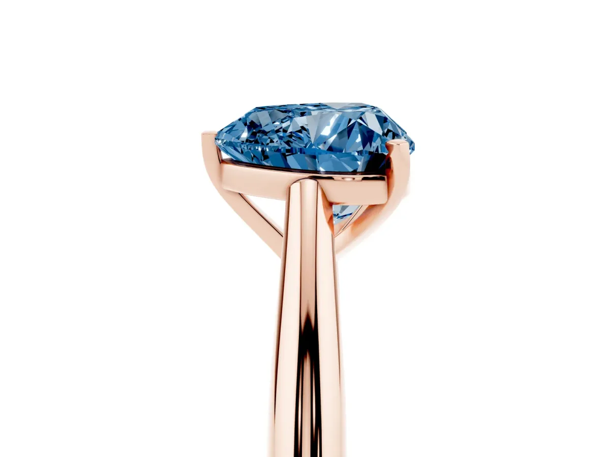 Fancy Blue Heart Cut Diamond Solitaire Engagement Ring with Cathedral Setting and Four-Prong Mount Rose gold