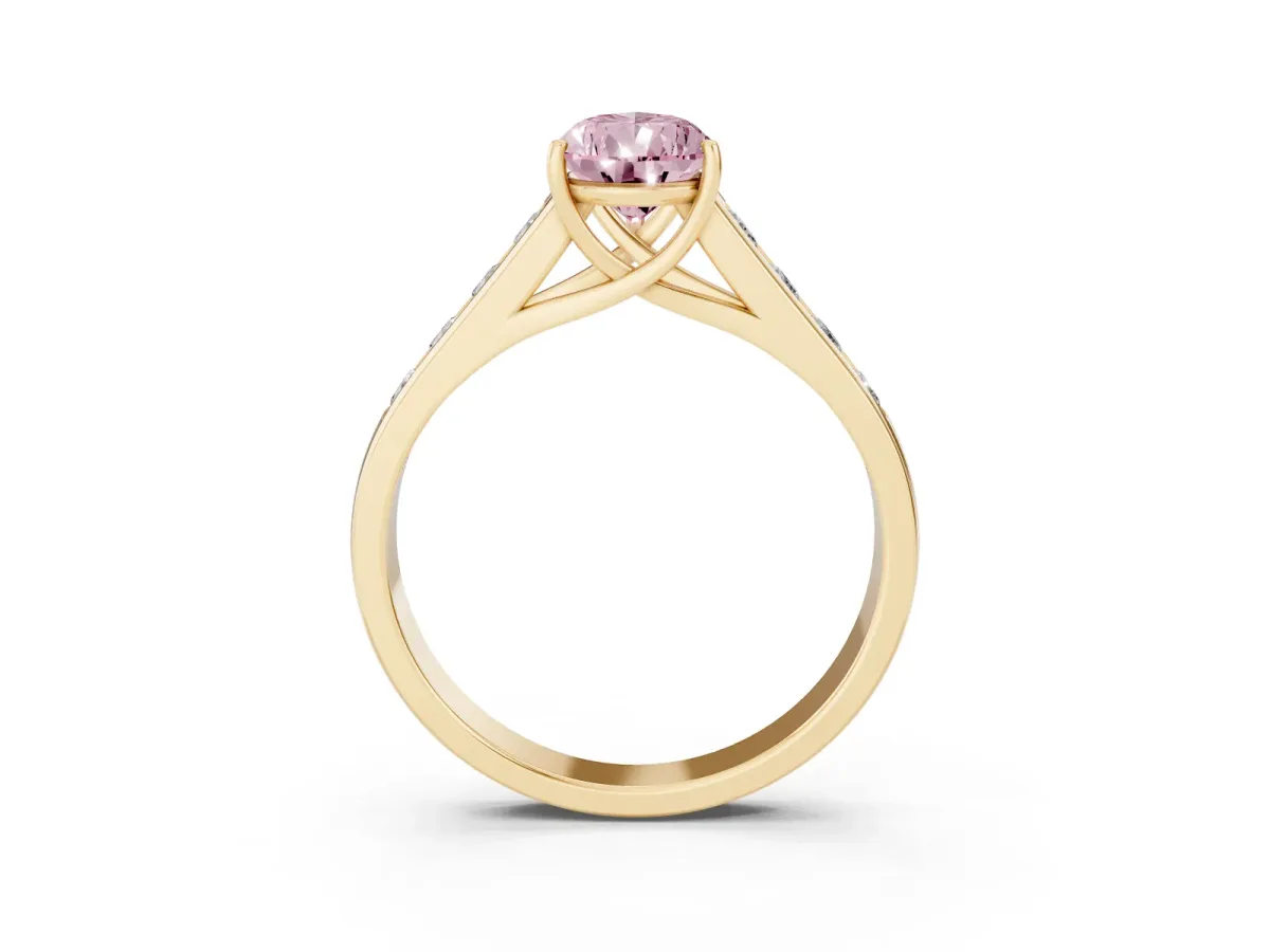 Fancy Pink Pear Cut Brilliant Channel-Set Solitaire Ring with Four-Prong Setting Yellow gold