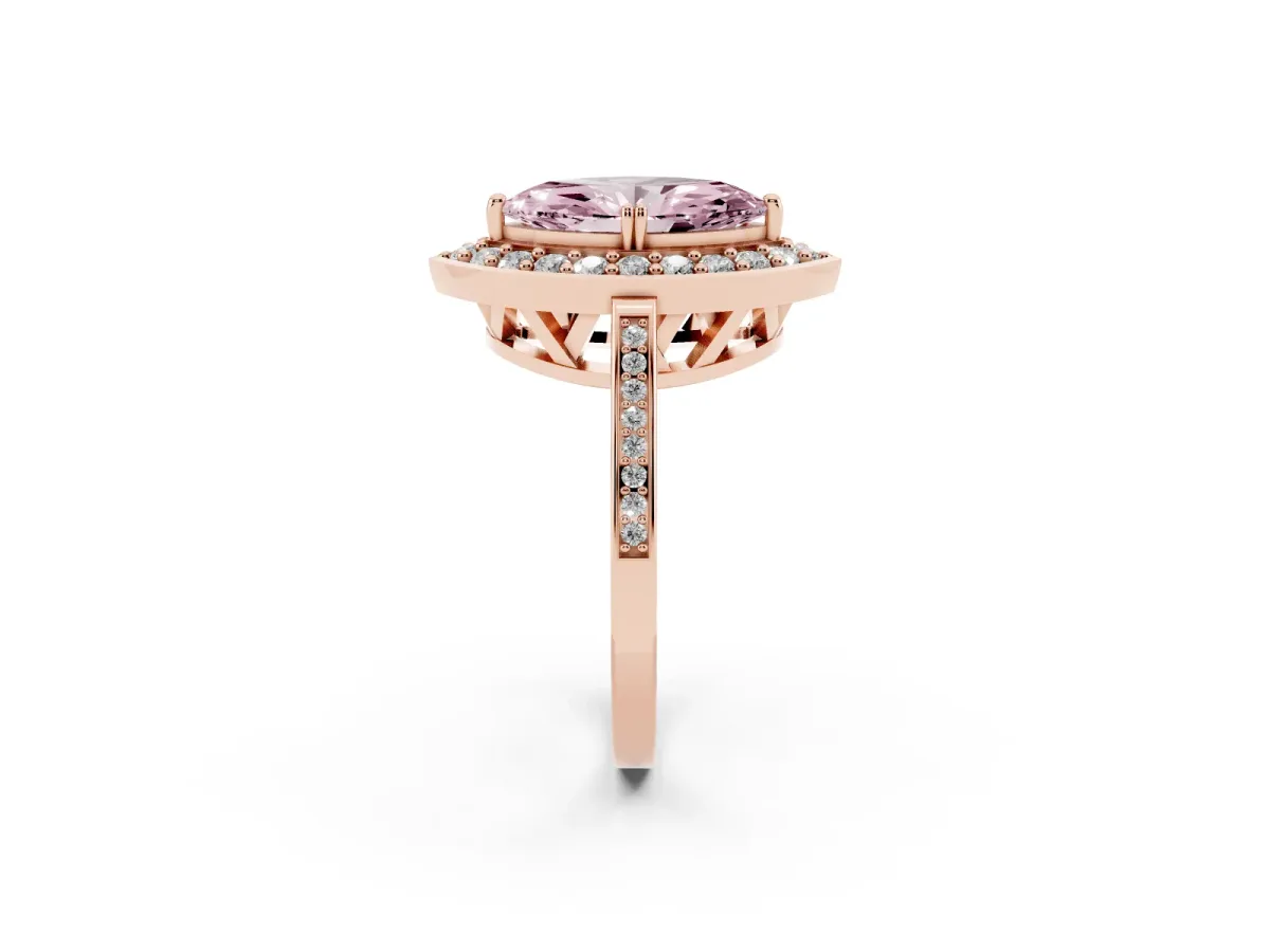 Fancy Pink Marquise Cut Diamond Halo Ring with Split Shank and Four-Prong Setting Rose gold