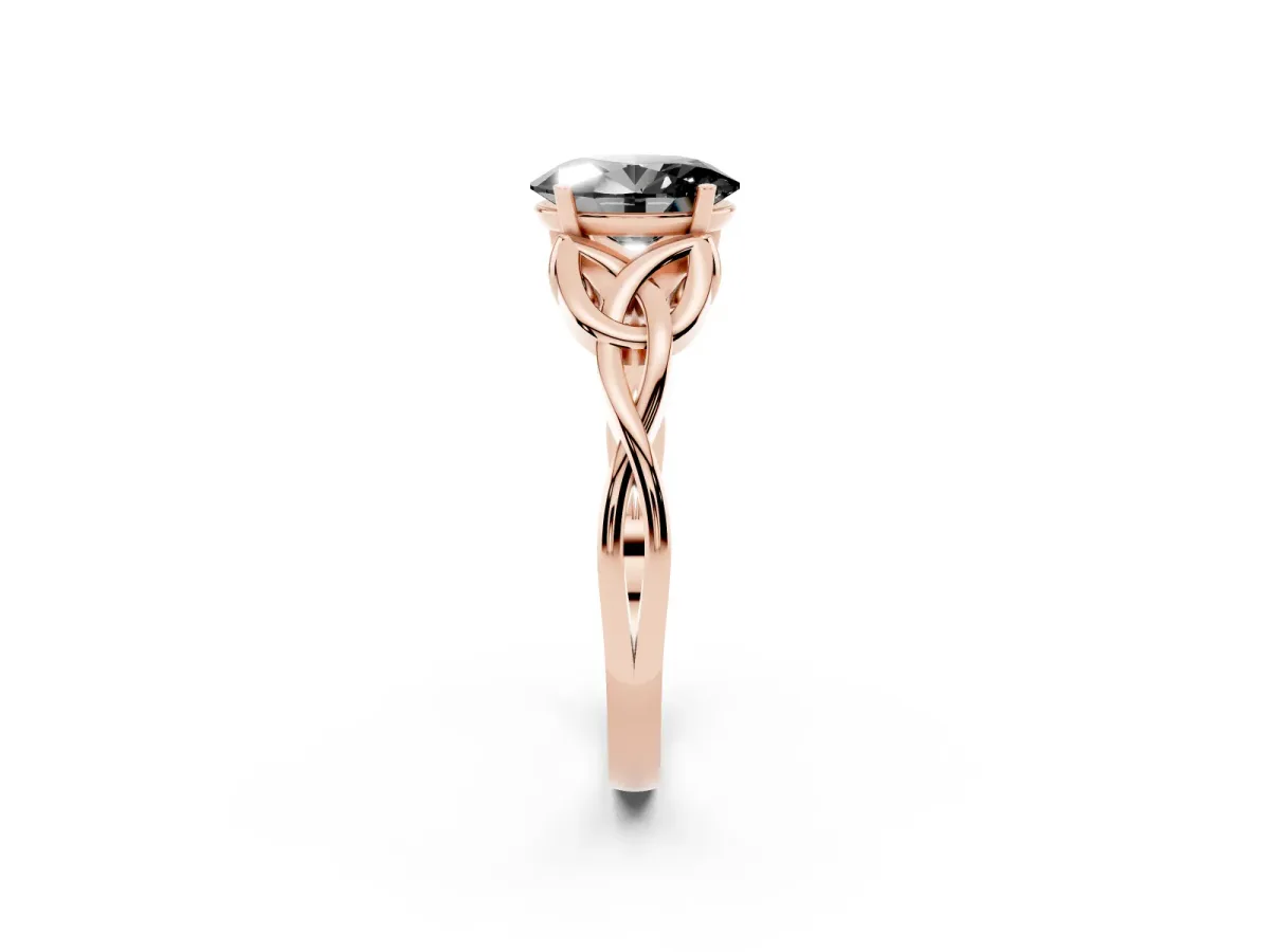 Fancy Black Oval Cut Diamond Solitaire Engagement Ring with Celtic Knot Band and Four-Prong Setting Rose gold