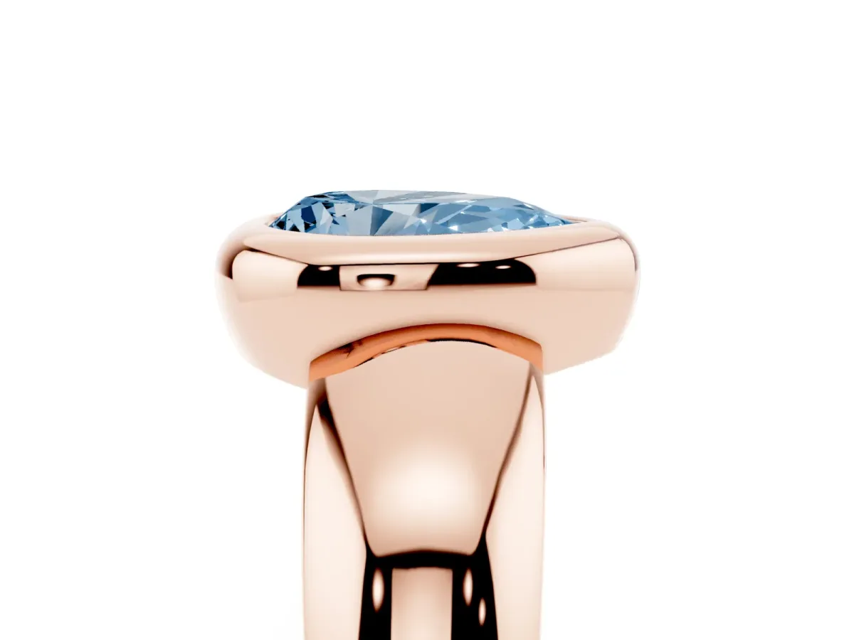 Fancy Blue Bezel Set Pear Cut Solitaire Ring with Wide Band Rose gold