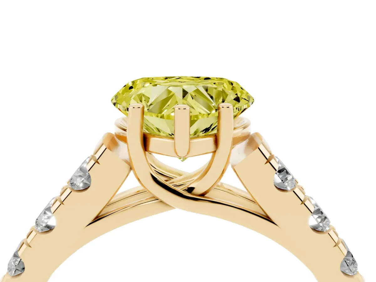 Fancy Yellow Heart Cut Cut Diamond Solitaire Ring with Micro Pave Band and Prong Setting Yellow gold