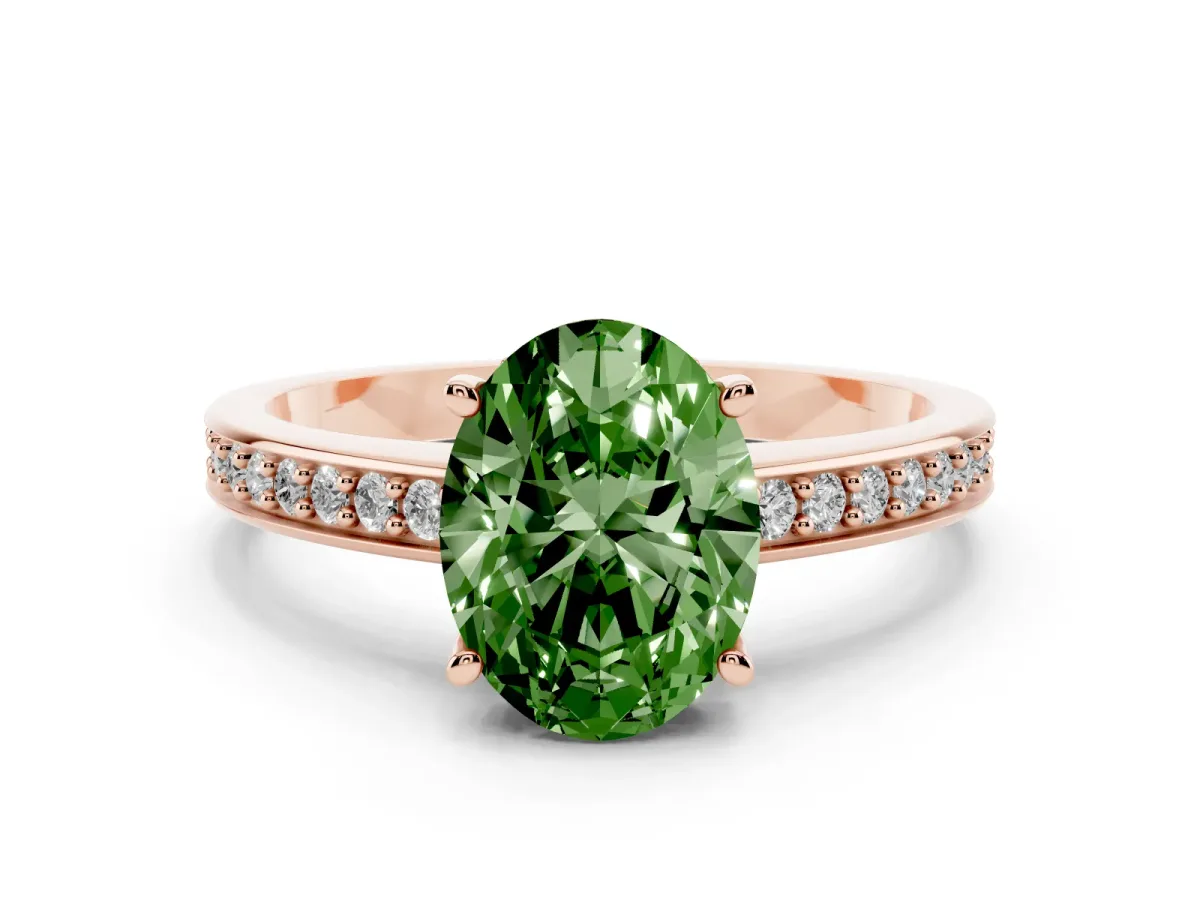 Fancy Green Oval Cut Solitaire Pavé Band Prong Setting Ring Rose gold