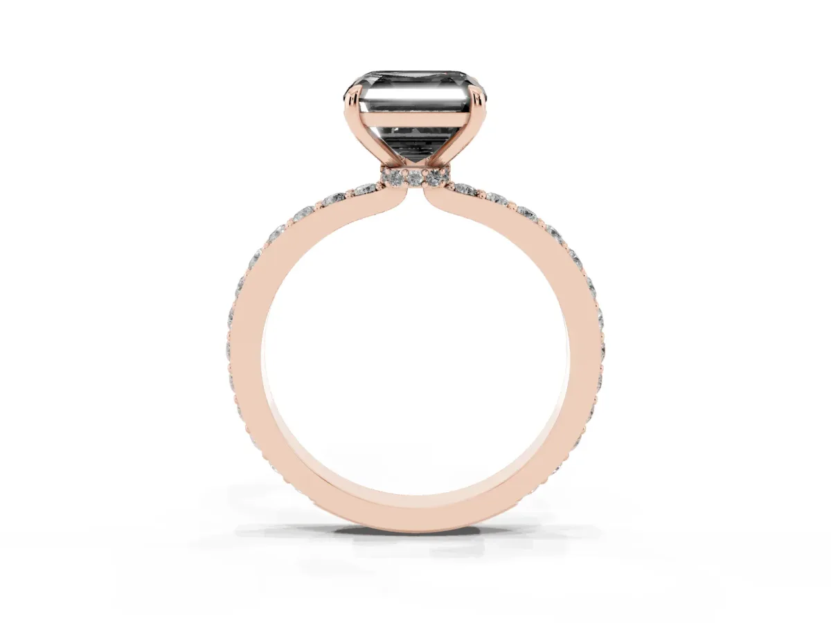 Fancy Black Asscher Cut Diamond Solitaire Engagement Ring with Pavé Band and Four-Prong Setting Rose gold