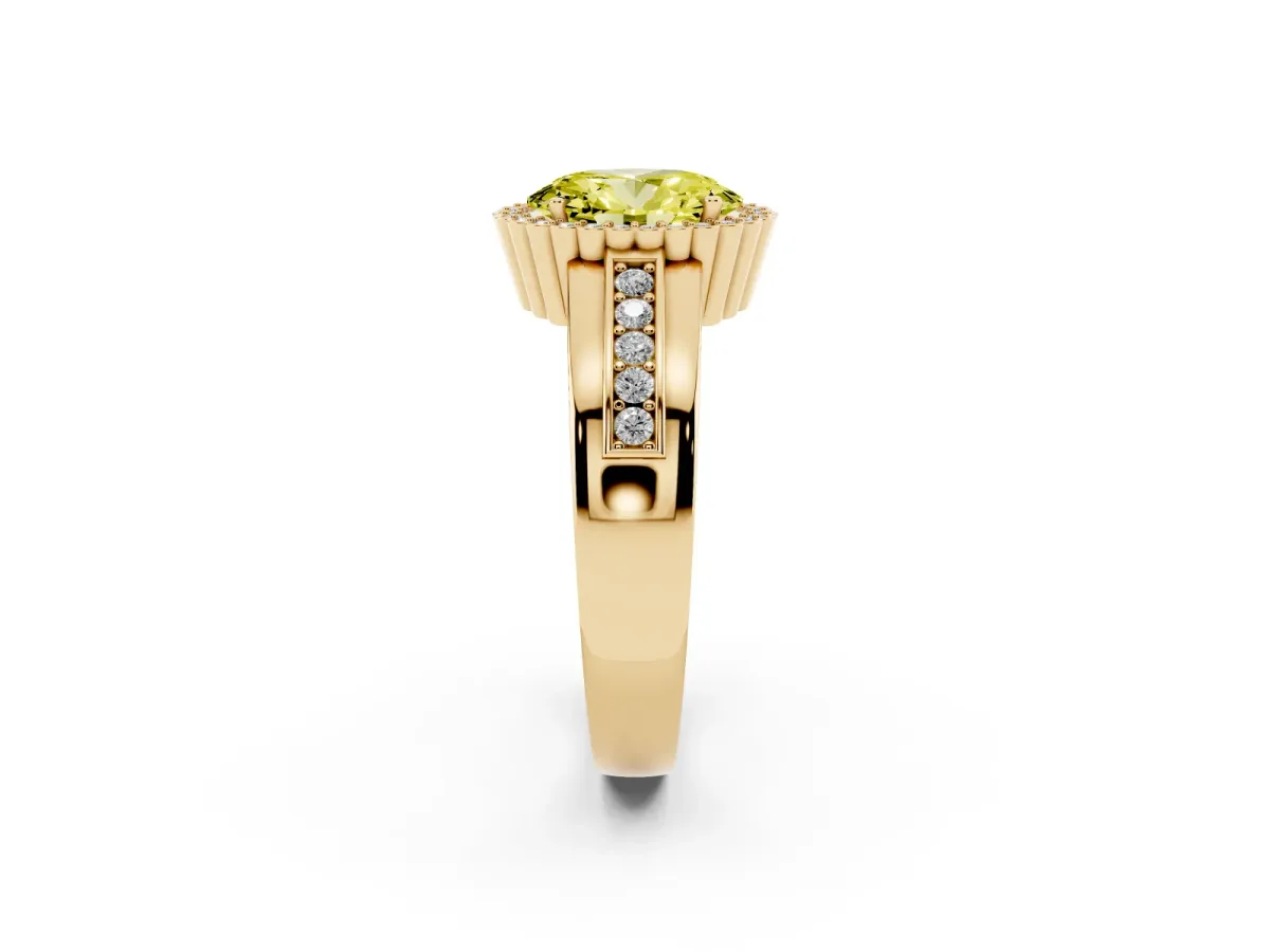 Fancy Yellow Oval Cut Cut Halo Pave Band Four-Prong Ring Yellow gold