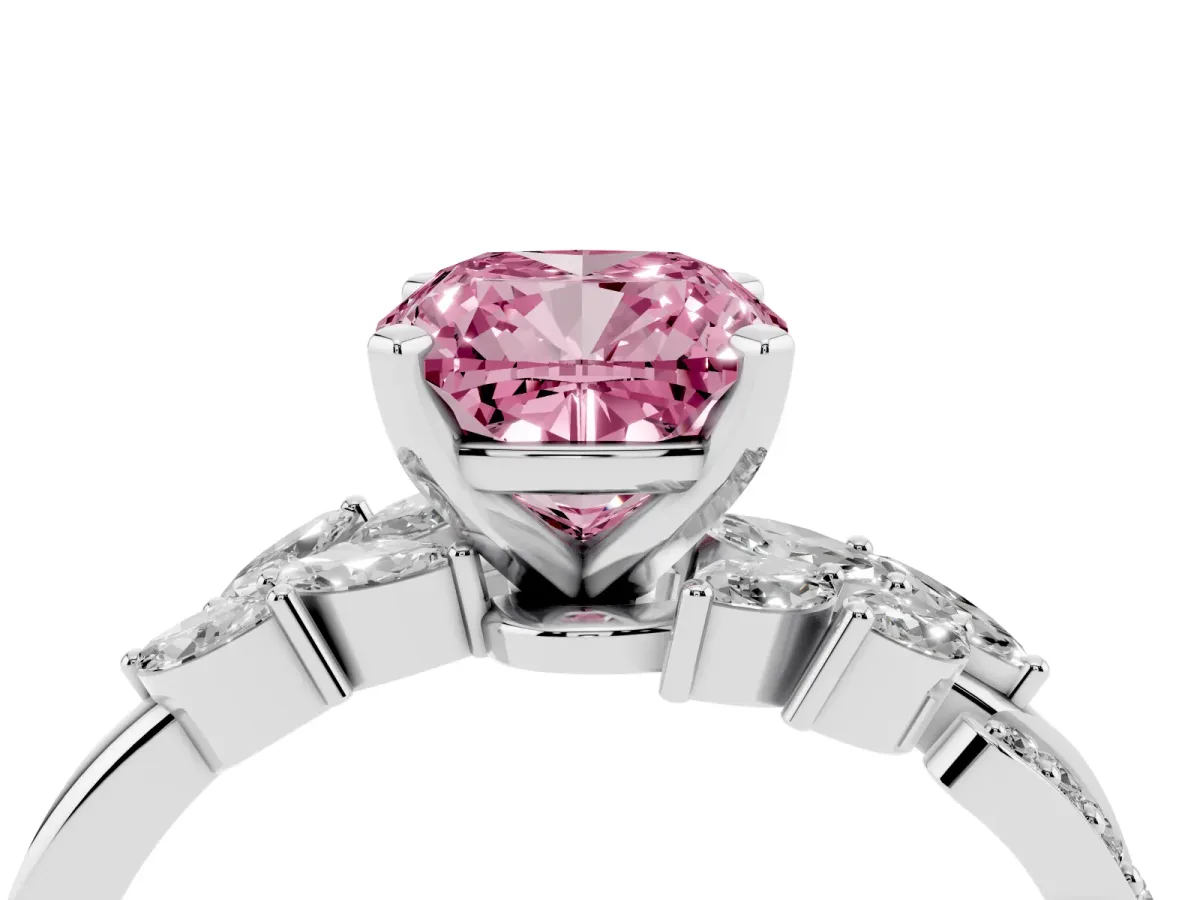 Fancy Pink Cushion Cut Solitaire Marquise Twist Band with Six-Prong Setting Silver