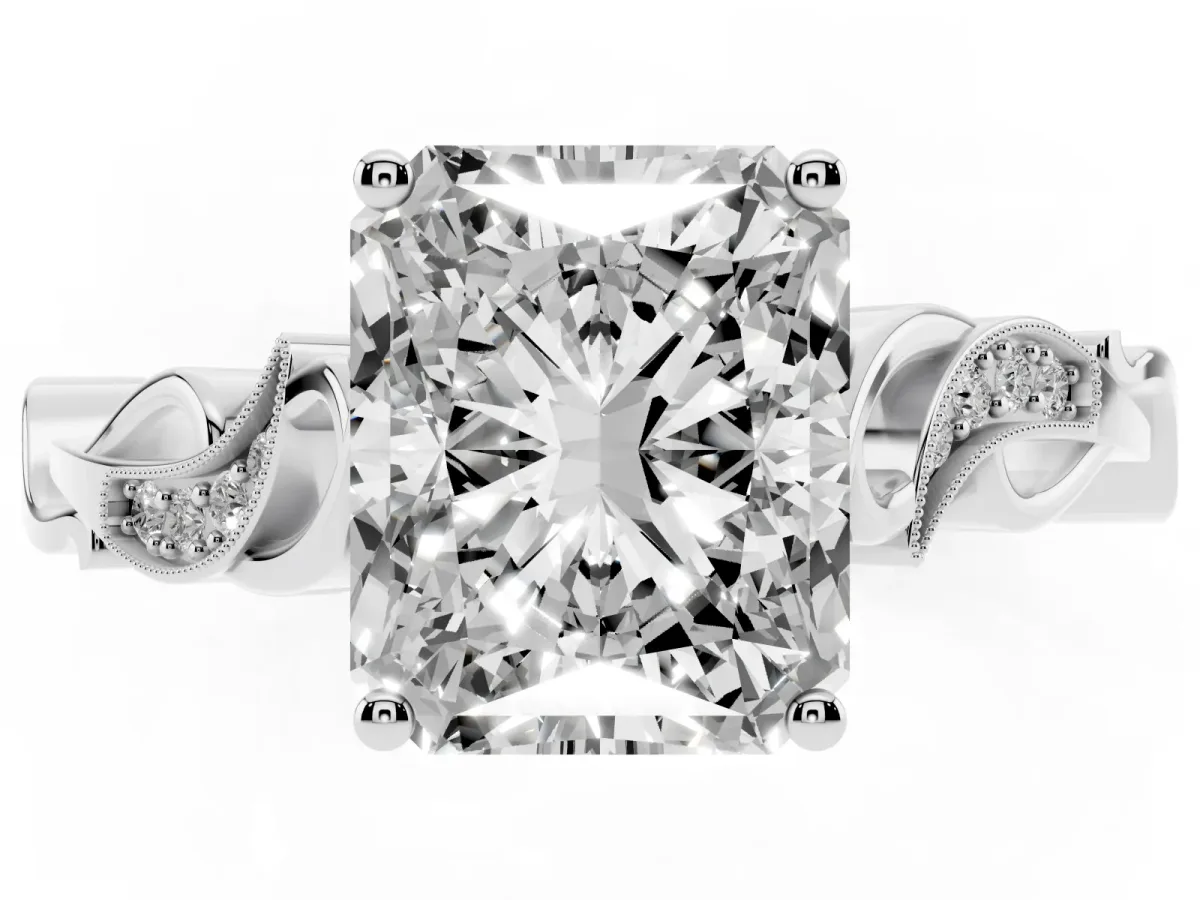 Radiant Cut Solitaire Vine Band with Milgrain Prong Setting Platinum