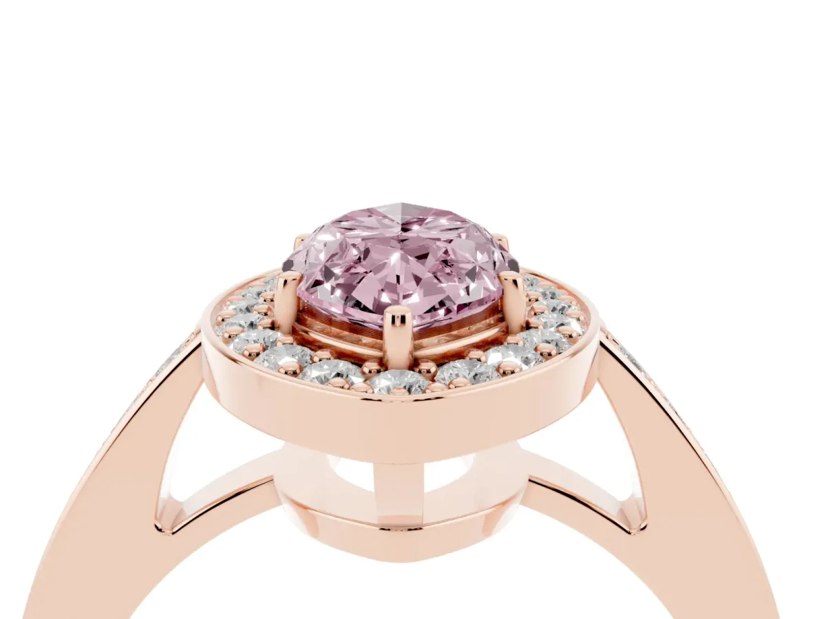 Fancy Pink Marquise Cut Halo Pavé Diamond Engagement Ring with Bezel Setting Rose gold