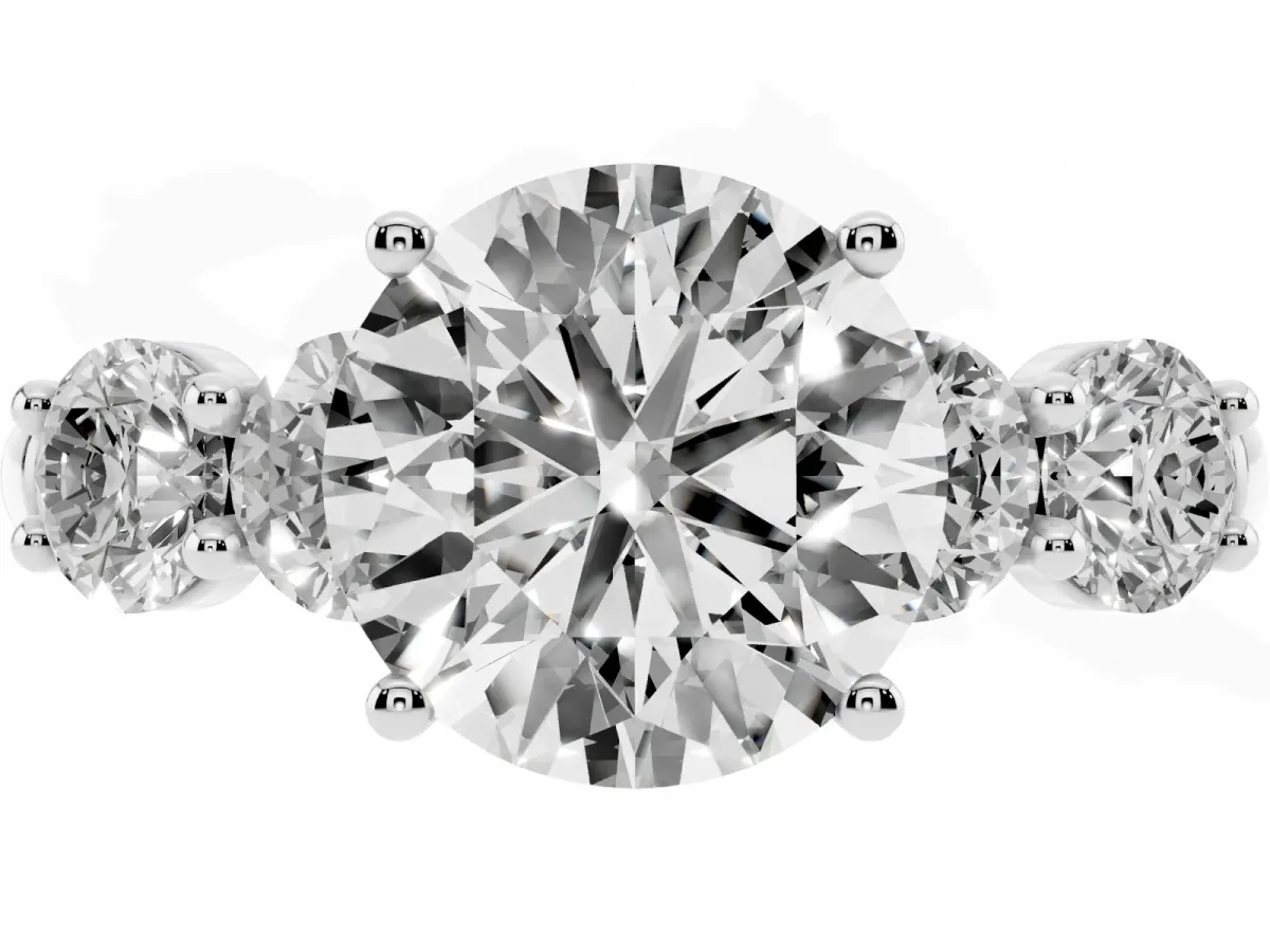 Round Cut Cut Five-Stone Prong Set Diamond Ring with Classic Band Silver