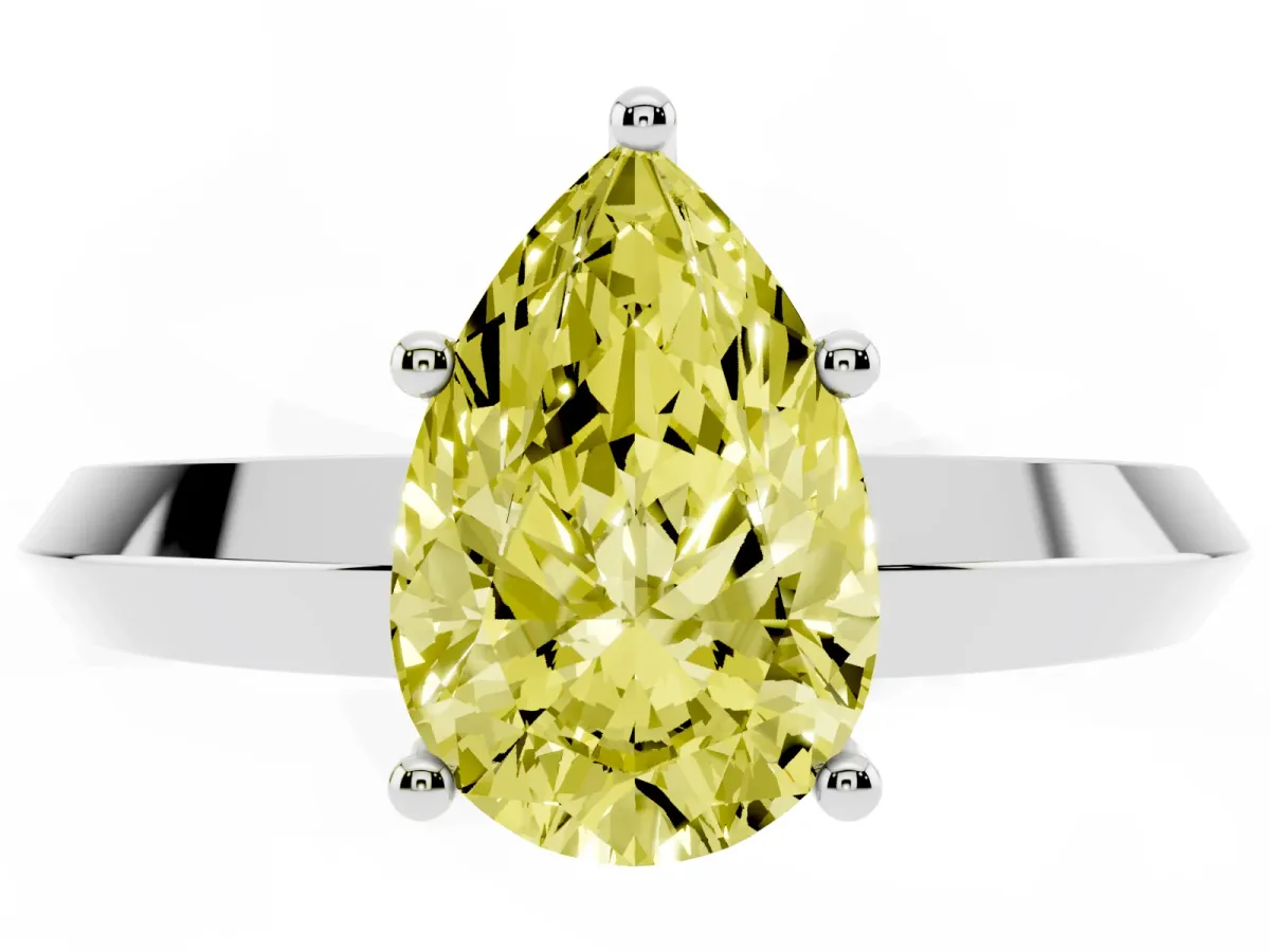 Fancy Yellow Pear Cut Cut Solitaire Engagement Ring with Flat Band and Four-Prong Setting Silver