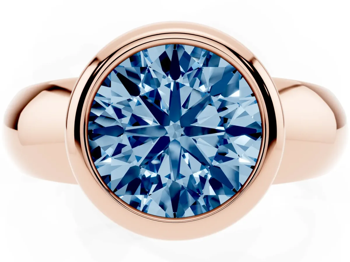 Fancy Blue Bezel Set Round Cut Solitaire Ring with Wide Band Rose gold