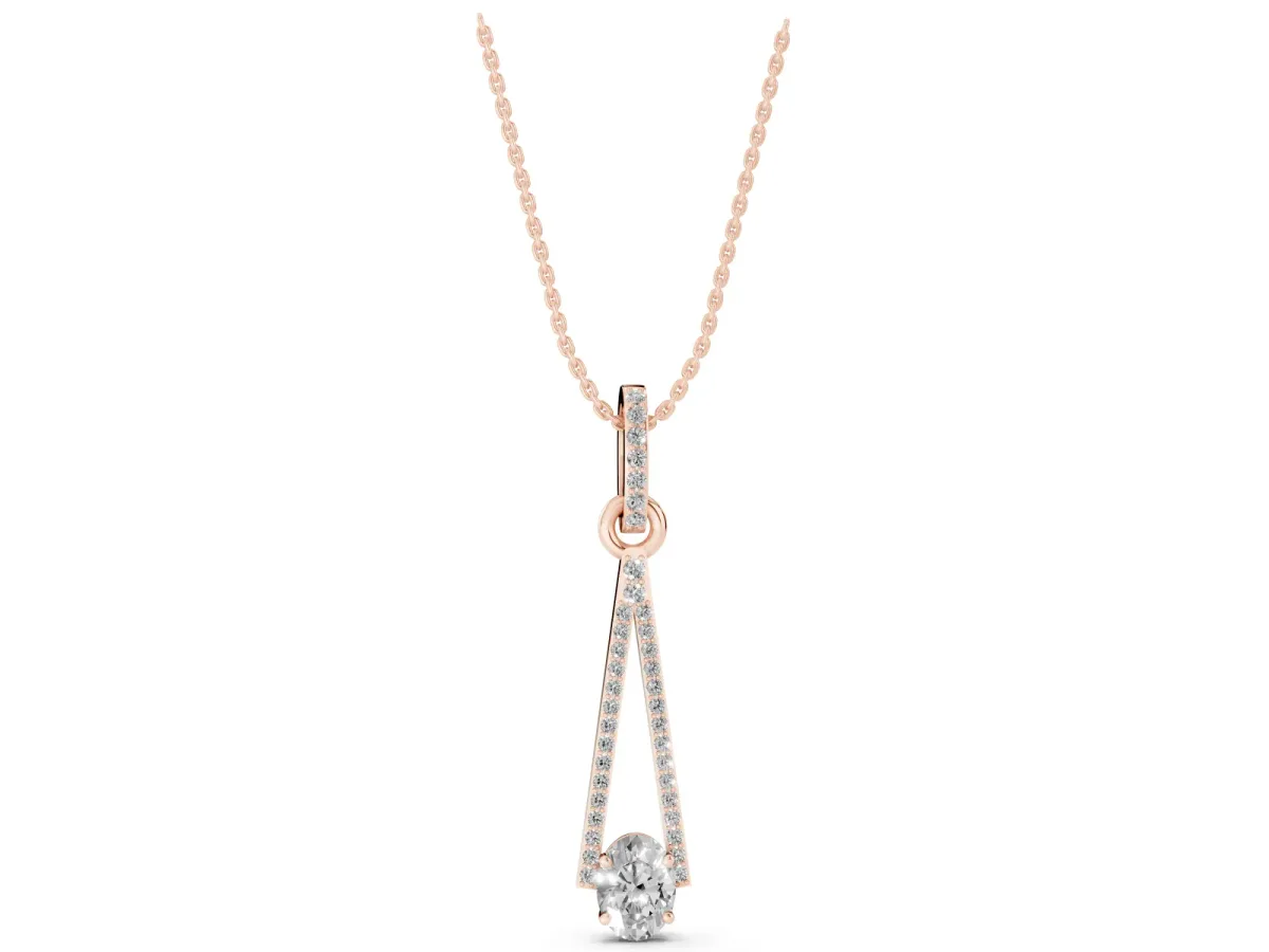 Round Diamond V-Prong Pavé Pendant Rose gold