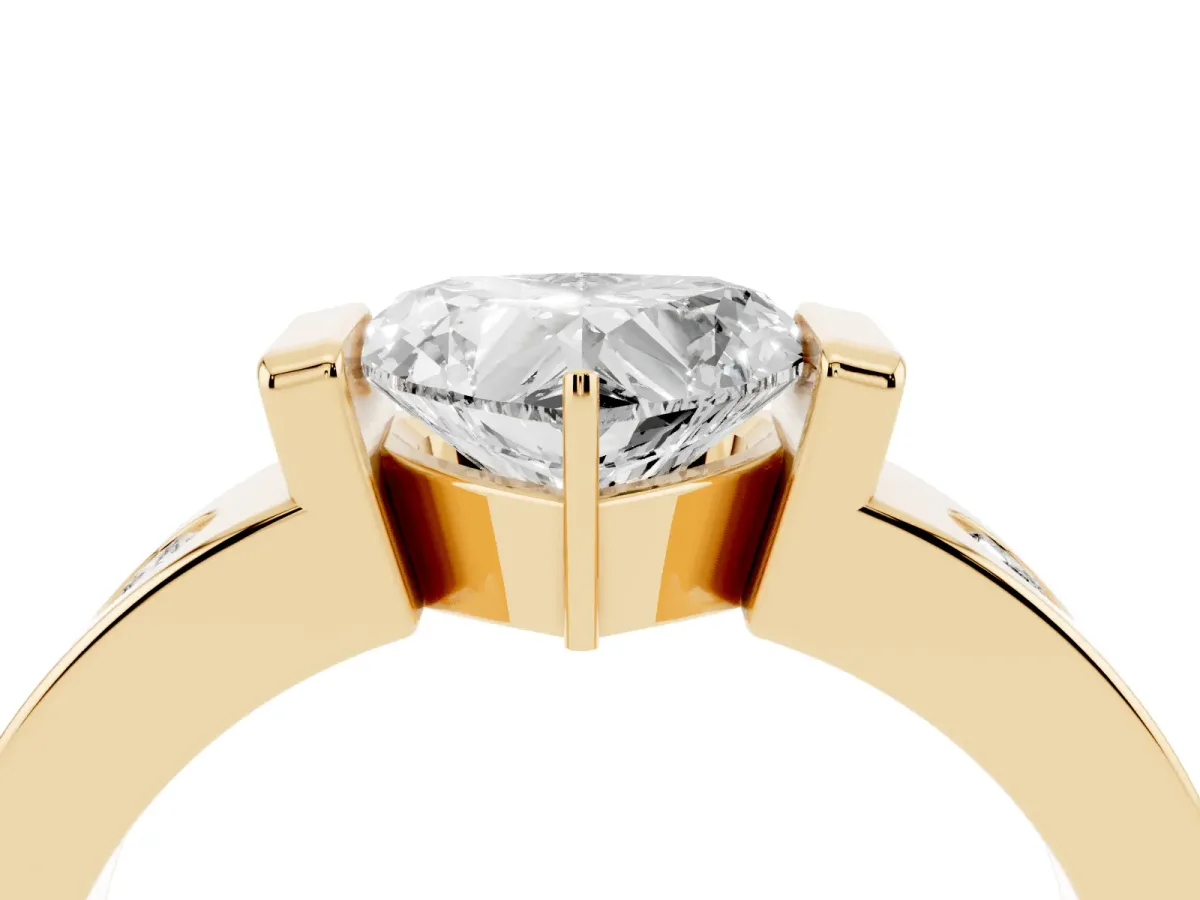 Heart Cut Brilliant Channel-Set Diamond Ring with Bezel Prong Setting Yellow gold