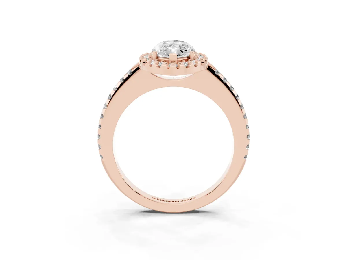 Marquise Cut Diamond Pavé Halo Ring with Four-Prong Setting Rose gold