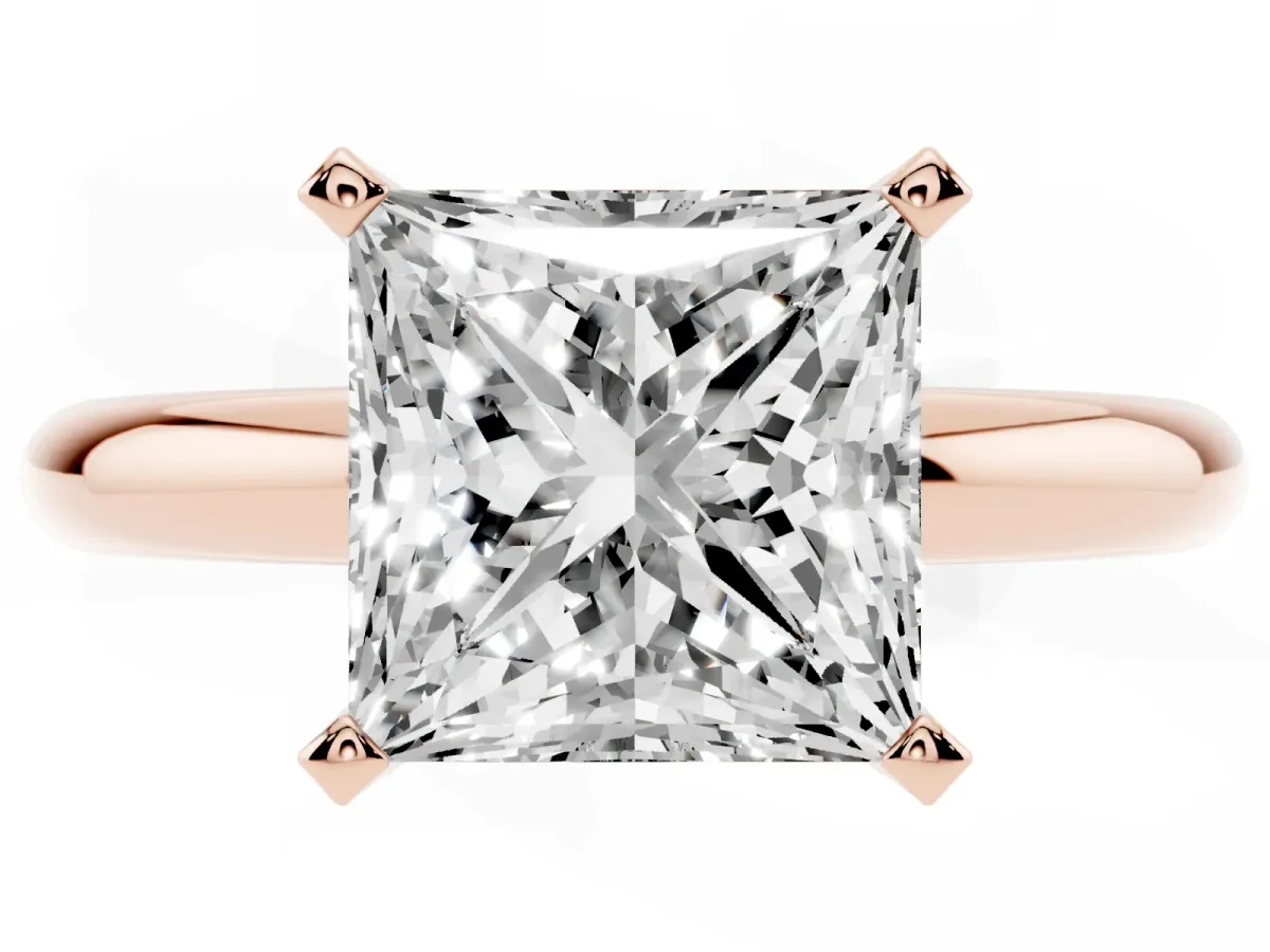 Princess Cut Diamond Solitaire Engagement Ring with Round Band and Four-Prong Setting Rose gold
