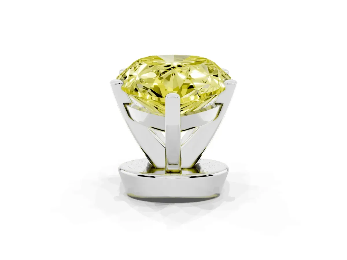 Fancy Yellow Pear Cut Diamond Solitaire Ring with Prong Setting and Classic Band Platinum