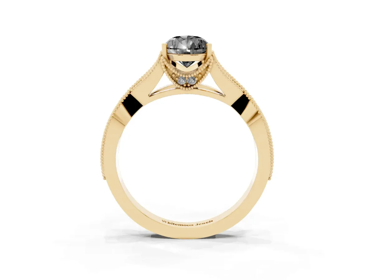Fancy Black Pear Cut Cut Diamond Twisted Band with Milgrain Pave Setting and Four-Prong Setting Yellow gold