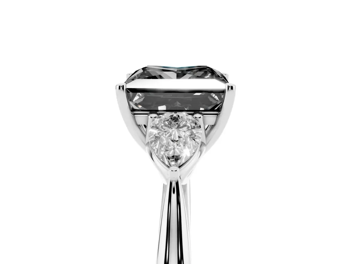 Fancy Black Three-Stone Princess Cut Brilliant Diamond Solitaire Ring with Tapered Band and Four-Prong Setting Silver