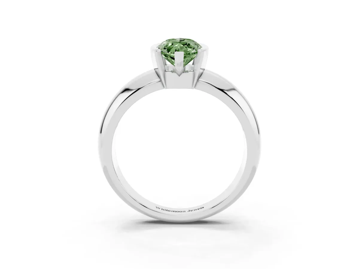 Fancy Green Marquise Cut Solitaire Tension Set Diamond Ring with Wide Band Silver