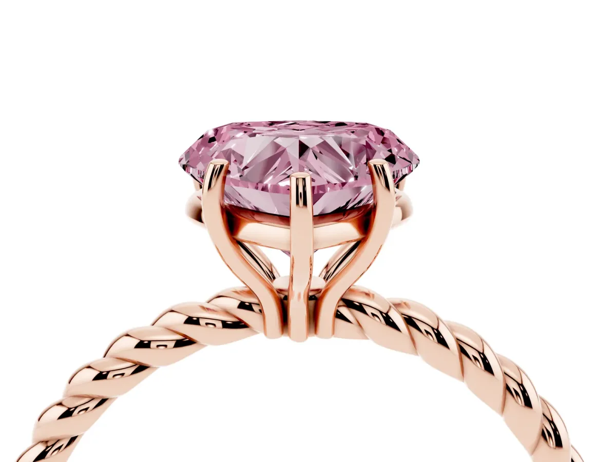 Fancy Pink Heart Cut Solitaire Twist Band Ring with Four-Prong Setting Rose gold